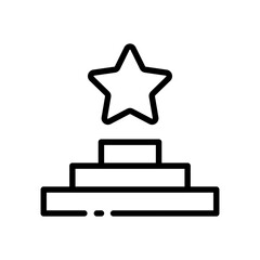 Pietistal line icon. Ward, achievement, medal, champion, ribbon, leader, star, hand, victory, position, championship, standings. competition concept. Vector black line icon on white background