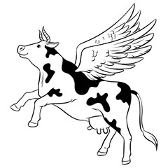 Flying cow farm animal coloring PNG illustration with transparent background
