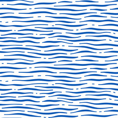 Vector seamless wavy blue monochrome pattern. Abstract linear waves on the water - 567340224
