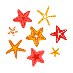Vector set of starfish isolated on white background. Summer marine print.