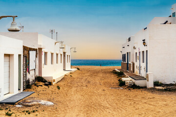 Sandy streets in Caleta del Sebo, La Graciosa, Canary Islands