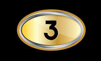 3, Number Gold Elips Elegant Silver Logo