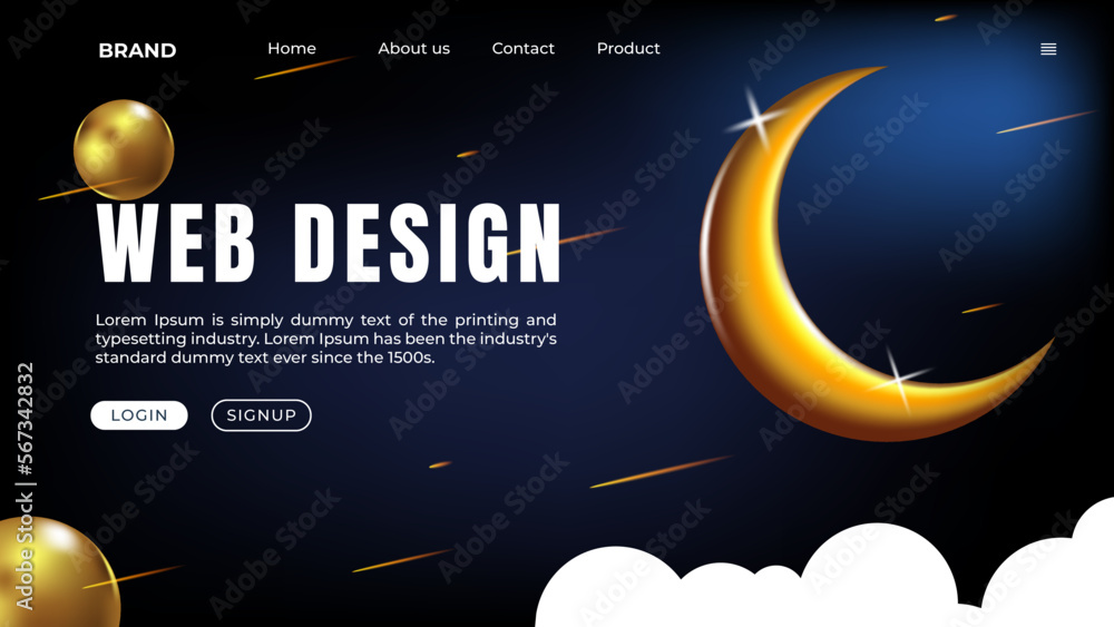 Wall mural landing page design with 3d elements for business web