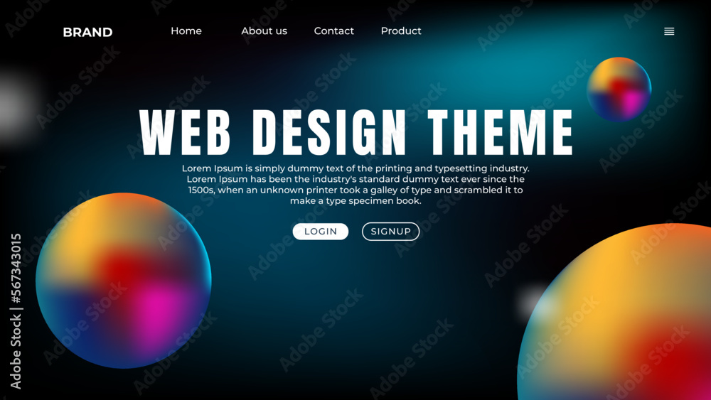 Wall mural landing page design with 3d elements for business web