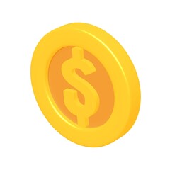 Gold game coin with dollar sign. Concept of wealth fortune luxury success. 3d render illustration
