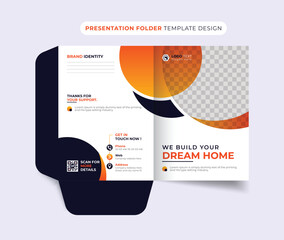 Clean presentation folder template design for company colorful element of stationery