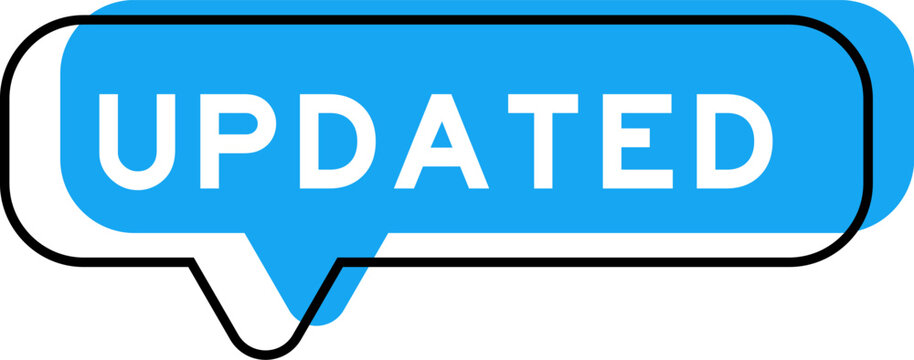 Speech banner and blue shade with word updated on white background
