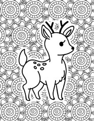 Fototapeta na wymiar Christmas Santa Reindeer coloring pages , contour vector illustration.