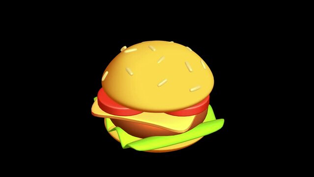 Hamburger or cheeseburger with cutlets, cheese, tomatoes, and other. 4K FullHD and HD render footage animation