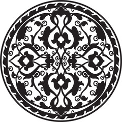 Vector round monochrome Arabic national ornament. Endless vegetablePattern of eastern peoples of Asia, Africa, Persia, Iran, Iraq.