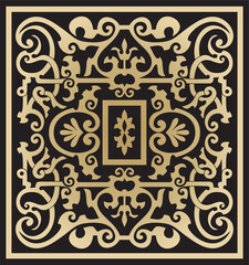 Vector square golden with black ornament of ancient Rome. Roman classical European pattern, tile..