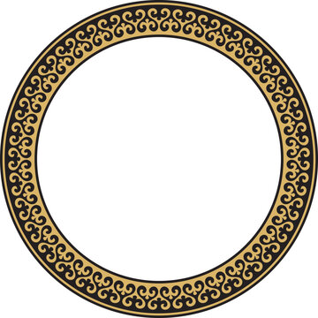 recommend clip art: Vector gold and black Kazakh national round pattern, frame. Ethnic ornament of the nomadic peoples of Asia, the Great Steppe, Kazakhs, Kirghiz, Kalmyks, Mongols, Buryats, Turkmens