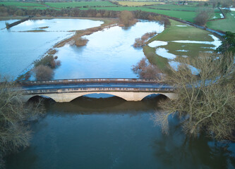 aerial view of floods on the River Severn in Shropshire, UK