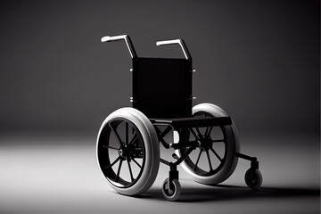 Fototapeta na wymiar AI generated black and white realistic illustration of empty wheelchair placed in studio