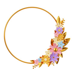 Golden circle with spring flowers