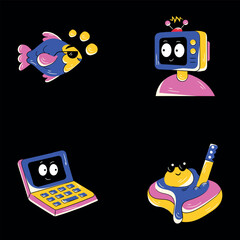 Set of Colourful Cool Flat Stickers

