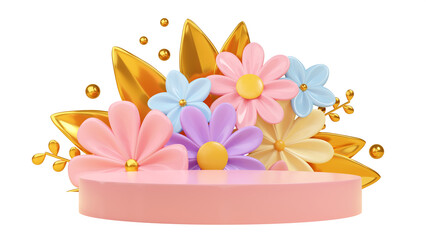 3d podium with spring flowers
