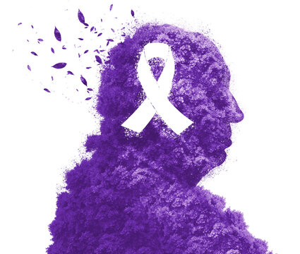 Fevereiro Roxo Alzheimer Fibromialgia Lúpus Câncer Doença Conscientização Idoso Saúde Silhueta Folhas Laço Terceira Idade