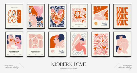 Modern Valentine's day vertical flyer or poster template. Love hand drawn trendy illustration.