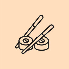 Minmalistic linear sushi with chopsticks for sushi vector icon. Japanese food and fast food icon for restaurant concept design.
