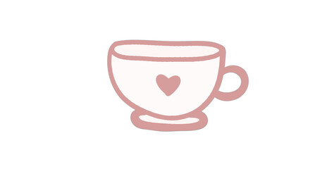 Pink coffee cup with heart, line art, sticker