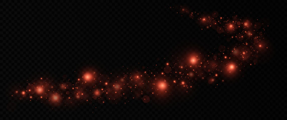 Glitter wave dust with glowing particles. Shiny dust twinkle in transparent background. Sparkle trail with light effect.