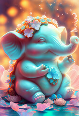 illustration of Ganesha, Little elephant, pastel colored. Generative AI.