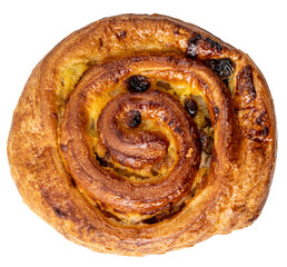 un pain aux raisins sur un fond transparent