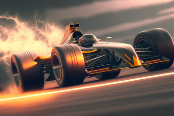 A racing car is shown with a lot of smoke coming out of it, Generative AI