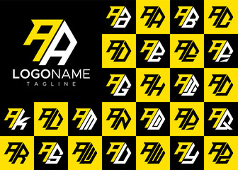 Set of modern line hexagon initial A AA letter logo design