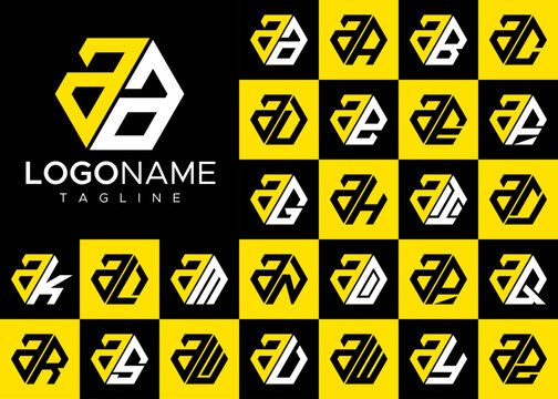 Set of modern line hexagon initial A AA letter logo design