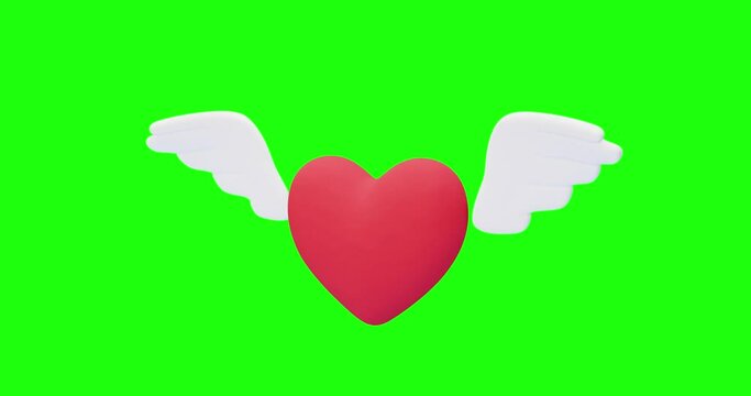3d looped animation of a stylized heart with wings. The concept of falling in love, love message, Valentine's Day, postcard design