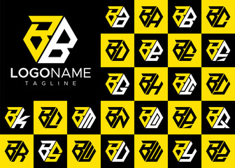 Set of modern line hexagon initial B BB letter logo design