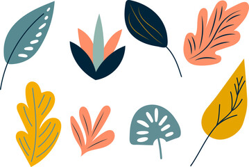 set of leaves in flat style, vector