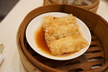 Chinese Food, Yumcha Steam Beancurd Rolls or Fu Pei Guen, Chinese Dim sum - 中華料理 飲茶 湯葉巻き