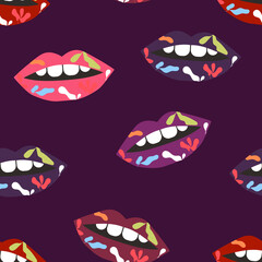 Seamless pattern with multicolored lips