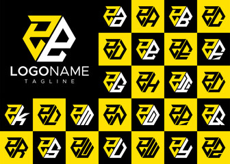 Obraz premium Set of modern line hexagon initial E EE letter logo design