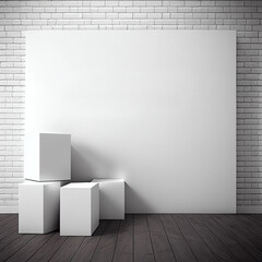 Backgrounds for product presentation, white empty mock up on the wall, Generative AI.