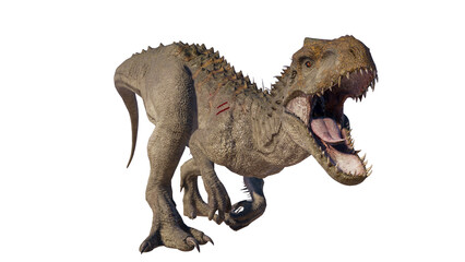 Obraz premium roaring indominus rex dinosaur isolated on blank background PNG