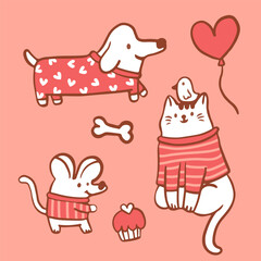 Big isolated hand drawn cartoon vector character design animal couple in love, doodle style Valentine concept flat vector illustration