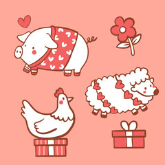 Big isolated hand drawn cartoon vector character design animal couple in love, doodle style Valentine concept flat vector illustration