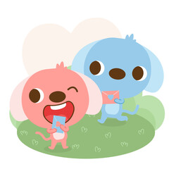 Big isolated hand drawn cartoon vector character design animal couple in love, doodle style Valentine concept flat vector illustration