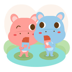 Big isolated hand drawn cartoon vector character design animal couple in love, doodle style Valentine concept flat vector illustration