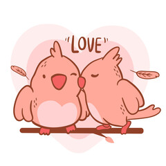 Big isolated hand drawn cartoon vector character design bird couple in love, doodle style Valentine concept animal flat vector illustration