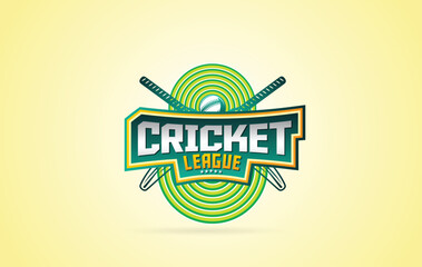 Cricket League logo, id, emblem or lockup with bat and ball