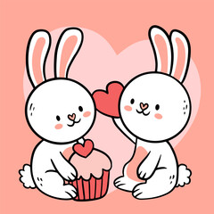 Big isolated hand drawn cartoon vector character design animal couple in love, doodle style Valentine concept flat vector illustration