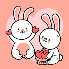 Big isolated hand drawn cartoon vector character design animal couple in love, doodle style Valentine concept flat vector illustration