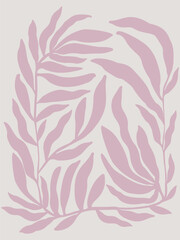 Decorative wallpaper with branches in pink tone. Delicate, light-toned pattern with botanical elements. Nature-inspired poster for accent wall. Wall decor and mural for nursery. Twigs background.