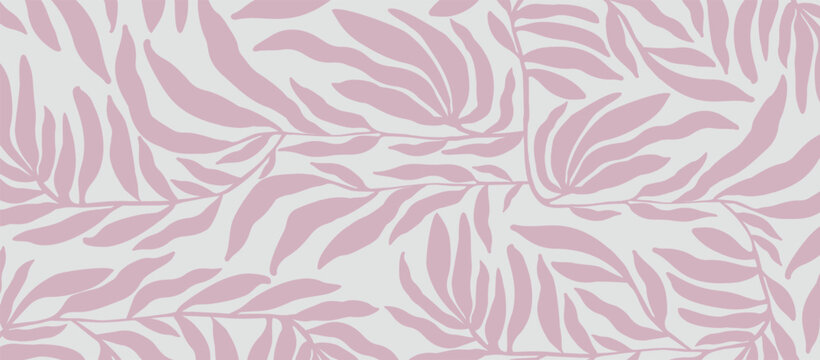 Decorative wallpaper with branches in pink tone. Delicate, light-toned pattern with botanical elements. Nature-inspired poster for accent wall. Wall decor and mural for nursery. Twigs background.