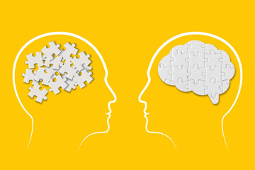 Different thinking, rational and irrational thinking concept. Mental health and problems with...